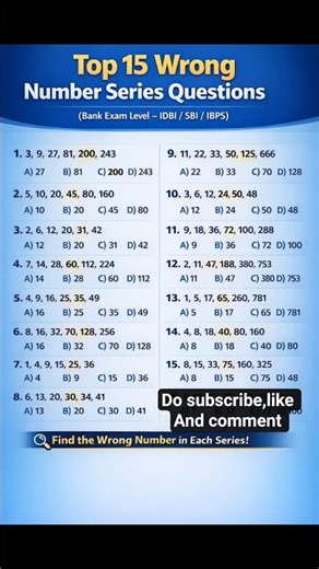 Wrong Number Series in 5 Minutes | Important Questions for Bank Exams#wrongnumberseries #shorts