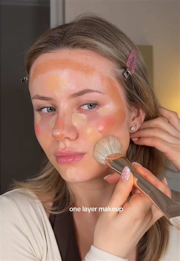 one layer makeup 🤎⭐️ @rhode skin glazing milk, barrier butter & ‘twist’ lip sculpt @MERIT Beauty bronze balm @Diorbeauty foundation stick & ‘candy’ blush @Lancôme teint idole concealer