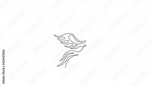 Animation of one single line drawing of luxury phoenix bird for company logo identity. Business corporation icon concept from animal shape. Continuous line self draw animated. Full length motion.