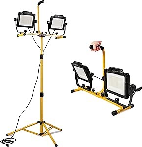 180W 20000 Lumen Dual-Head LED Work Light with Metal Telescopic Tripod Stand,10 Ft Power Cord
