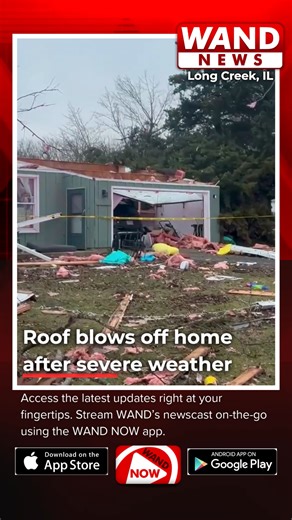 A roof blew off a home after severe weather and a possible tornado rolled through Long Creek Sunday. Officials told WAND reporters that everyone in the home got out safe --> https://bit.ly/4jh0ZsV | WAND News
