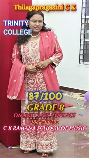 Thilagapragasini C K got 87 marks with distinction in grade 8 practical keyboard London Trinity exam