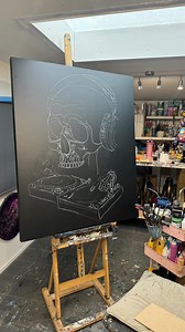 Too excited to release the first snipped of my new dj skull 💀🎵 this piece is going to blow your mind 🎧 #artist #djskull #skullartist #skullwithheadphones #djpainting #djart #drippyskull #skullartist #skullpainting | Becky Smith Art