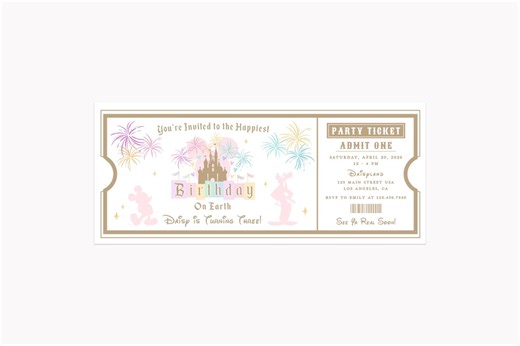 Birthdayland Ticket Invitations | Custom 7x3 Happiest Birthday on Earth Theme Park Party Invitation - Etsy