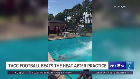 Trinity Valley Community College football team beats the heat after practice