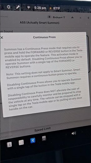 Continuous Press, Tesla Smart Summon Configuration