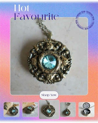 Turquoise Crystal Music Box Locket