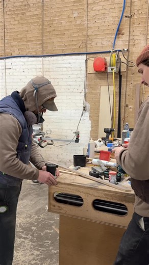 Equal parts skill transfer and mild roasting. Then we get to work. #ncbuilder #ncwoodworker #ncwoodworking #winstonsalem #madeinnc | Sunnyside Millwork