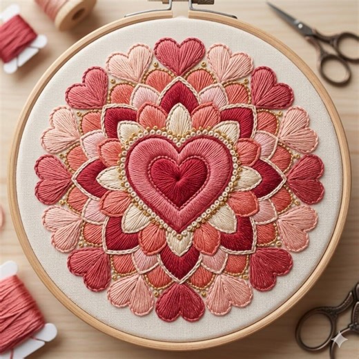 Heart Mandala Hand Embroidery Pattern PDF, Heart Flowers Hand Embroidery Design - Etsy