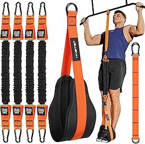 Pull Up Assistance Bands Set - 4 Heavy Duty Resistance Bands 300lbs, Adjustable Weight/Size with Footrest for Home Gym Strength Training