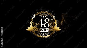 Happy 48 Year Anniversary, Celebrate 48th Anniversary Greetings in Gold Logo, Happy 48th Anniversary, Golden 48th Years Wedding Anniversary, 48 Year Anniversary Animation Effects On Black Background