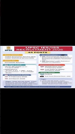 UPSC IES/ISS 2026 Recruitment 🔥 44 Posts | Eligibility, Age Limit, Last Date Explained