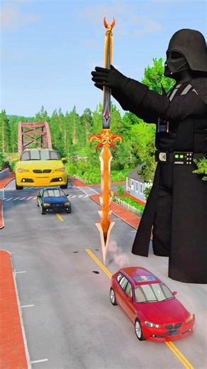Colorful Small to Giant Cars vs Vader sword in BeamNG.Drive