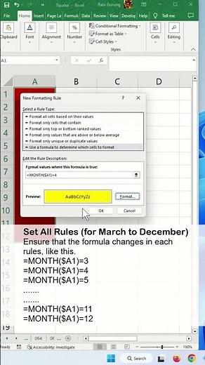 Change cell color depending on the month of the date in the cell - Excel Tips and Tricks #shorts