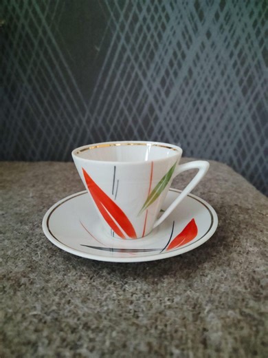 Vintage Soviet porcelain coffee set, “Baranovka” cone design