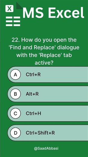 How do you open the 'Find and Replace' dialogue with the 'Replace' tab active #excelshortcuts