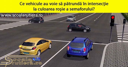 Chestionare DRPCIV cat B: Ce vehicule au voie să pătrundă în intersecție la culoarea roșie a semaforului?