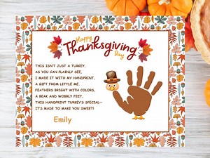 Turkey Handprint Art, Thanksgiving Poem, Handprint Craft, Preschool Activity, Baby Toddler Keepsake Gift, Daycare Activity, Homeschool Craft - Etsy