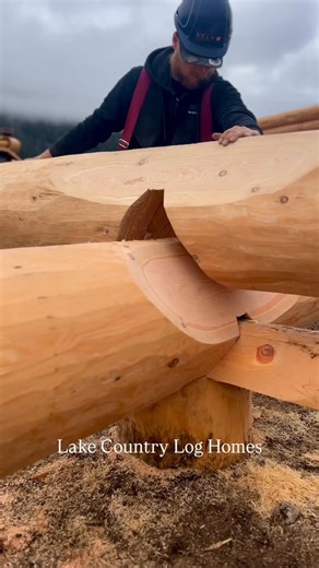 Lake Country Log Homes - LCLH on Instagram: "Handcrafted custom log homes using Western Red Cedar Logs and Douglas Fir Logs at every stage of the build. Constructed at our Sicamous, British Columbia facility and delivered worldwide. The final clip shows a post-and-beam log home on site during the finishing phase. #blockhaus #loghome #loghouse #wood #construction #westernredcedar #logcabin"
