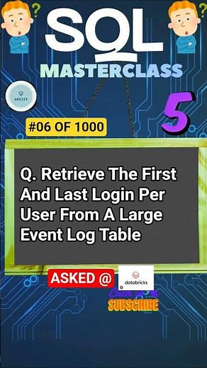 SQL Masterclass #06 Find the first and last login per user from a large event log table #databricks