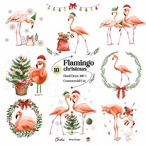 Watercolor Christmas Flamingo Clipart: Hand-drawn Xmas Png,pink Animals Png (digital Download) - Etsy