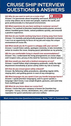 Cruise Ship Interview Questions and Answers | Cruise Ship Job Interview Questions and Answers