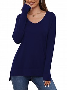 Uvplove V Neck Sweaters for Women Lightweight Knit Pullover Sweater,US Size S-2XL In Navy Blue