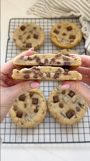 Cookie dough STUFFED chocolate chip cookies 👀 They are the ULTIMATE chocolate chip cookie!