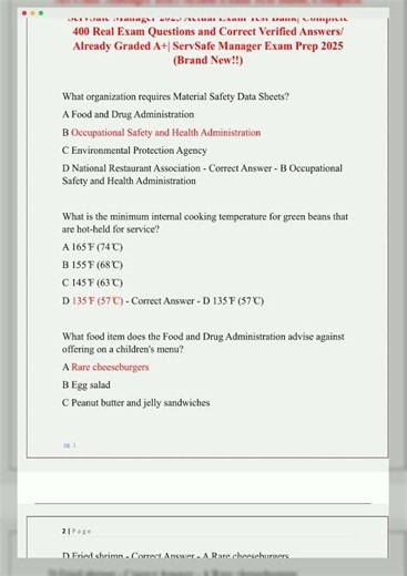 servsafe manager test bank questions and answers 2025 Exam test questions