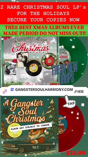 A GANGSTER SOUL CHRISTMAS 🎄 Our Newest Rare Holiday Soul Vinyl Releases Drop This Holiday Season!! ONLY 100 of Each Volume Will be Produced Extremely Collectible Once Sold Out That’s It!! Also I’m Going To Hold Back 10 of each for Myself so Really Only 90 were Available and Half of those are Currently Sold Already, I REPEAT DON’T SLEEP ON THEE BEST RARE SOUL XMAS ALBUMS EVER MADE!!! VOL.1 On Translucent Forest Green VOL.2 On Translucent Ruby Red • ‼️STILL ON SALE FOR ONLY $32.99 NEED YOUR COPIE