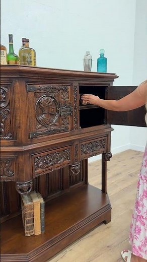 Renaissance Carved Oak Cabinet Filled With Knights and Ladies