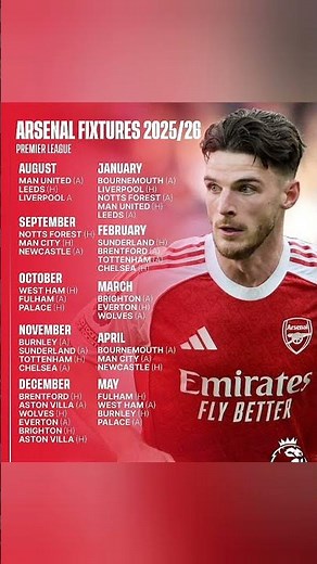 😱Arsenal Fixtures 2025/26: Full Premier League Schedule & Title Race Analysis!#football #arsenal #pl