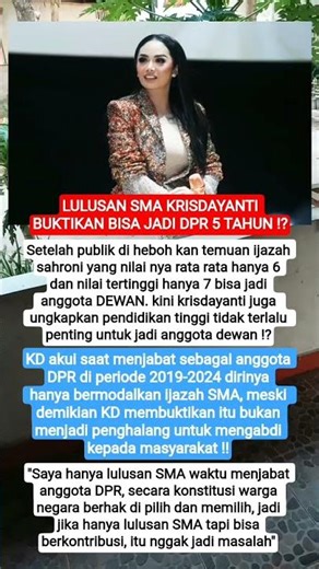KRISDAYANTI BUKTIKAN BISA JADI DPR HANYA BERBODALKAN IJAZAH SMA ⁉️