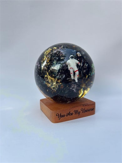 Astronaut Galaxy Resin Sphere – Personalized Space Gift – Floating Astronaut Orb – Epoxy Resin Art With Coffee Wood Base - Etsy