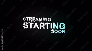 stream starting soon motion text animation with glitch pixel effect and color. 4k transparent background screen footage