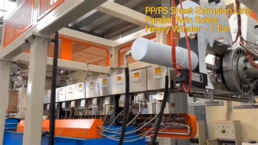 PP/PS Sheet Extrusion Line Parallel Twin Screw Heavy Winder - 1 Ton More details contact Lacus Mobile/Wechat/WhatsApp 8618221626373 Email:sales6@extruforming.com | Cie Extruder Lacus Chen