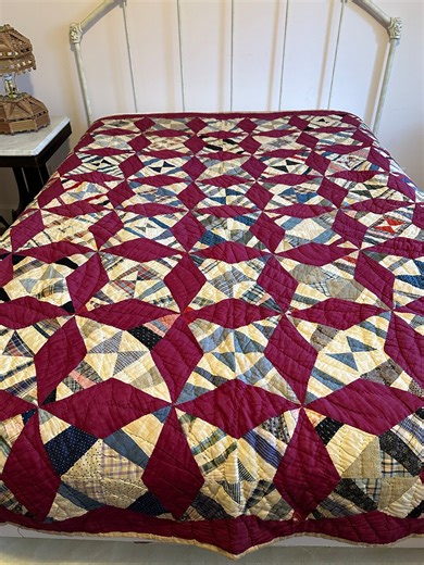 Antique Star Pinwheel Quilt: Hand Pieced String Quilt (69x78 Inches) - Etsy