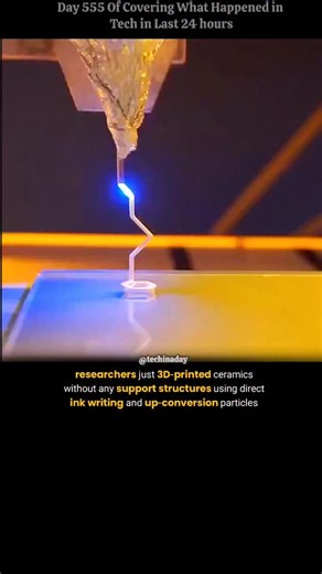 Tech in A Day on Instagram: "Researchers have pulled off true mid‑air 3D printing of ceramics by pairing direct‑ink writing with up‑conversion particles‑assisted photopolymerization. The method wipes out the need for any support structures, letting intricate shapes solidify in free space. This breakthrough could unlock lightweight, high‑temperature ceramic parts that were previously impossible to make. The work is featured in a Nature paper (credit: Wohlers Associates) and highlighted in our wee