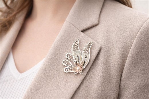 Vintage Sterling Silver 925 Filigree Brooch – Floral Butterfly Design, Artisan Silver Jewelry - Etsy