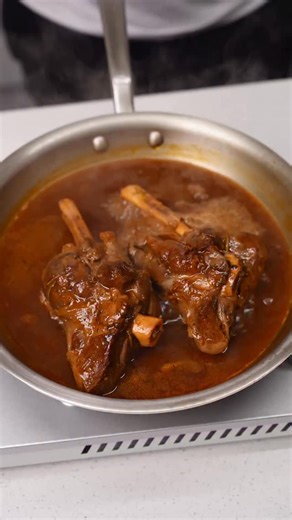 BRAISED LAMB SHANKS Slow cooked until fall off the bone tender. Served with Parmesan polenta, you really can’t go wrong. Satisfying and honestly not that hard to make. Full recipe below. ⬇️ Recipe, LAMB SHANKS – INGREDIENTS 3 lamb shanks Neutral oil, as needed Salt, to taste Black pepper, to taste 1 carrot, small dice 1 onion, small dice 1 celery stalk, small dice 2 tablespoons tomato paste 2–3 cups chicken stock 1 cup concentrated beef stock or beef stock concentrate 2 sprigs thyme 1 sprig rose