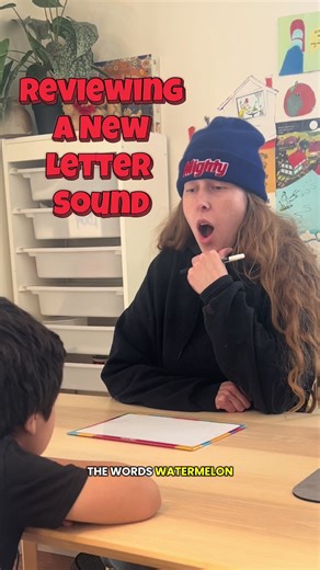 Here is the new concept portion of a lesson we did recently! This child had already been exposed to W, but I would still follow a similar pattern with a new letter: give words as an example, say they all have the sound BLANK at the beginning, have them repeat the sound, show them the letter that makes that sound and introduce its name and notice its formation, repeat sound and reconnect to language! What comes NEXT is the most inportsnt part — allowing them to interact with the letter an practic