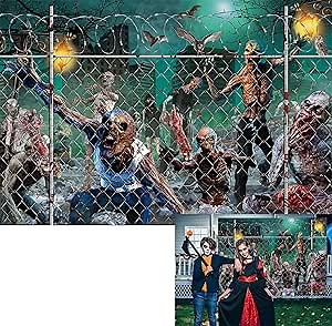 8x6ft Halloween Zombie Backdrop Destroyed City Doomsday Backdrop The End World Walking Dead Background Banner Haunted House Photo Shoot Decor