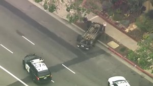 Video: PIT maneuver flips suspect truck onto roof in LA, ends pursuit