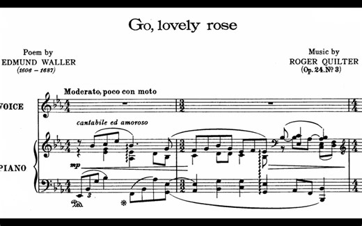 英文艺术歌曲伴奏 -- Quilter Roger : "Go, lovely rose" 降 E 大调乐谱和钢琴伴奏   主旋律