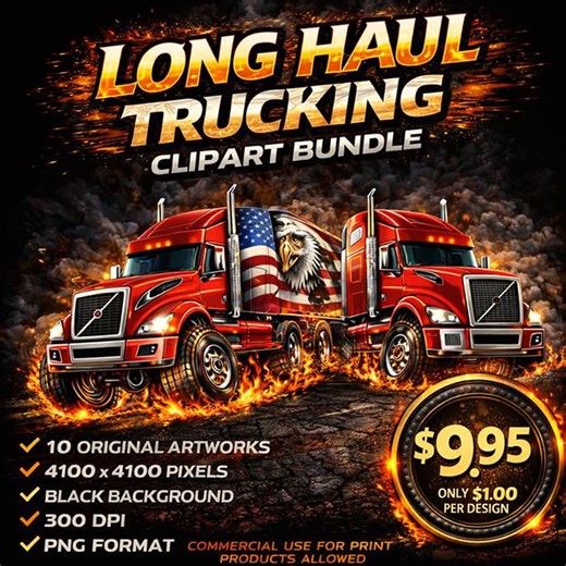 10 Long Haul Trucking Art Bundle Semi Truck Clipart PNG Designs Digital Download - Etsy