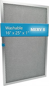 Washable Electrostatic Furnace Air Filter, MERV 8, (16" x 25" x 1") Aluminum Reusable Filter for Furnace, Central AC, and HVAC System
