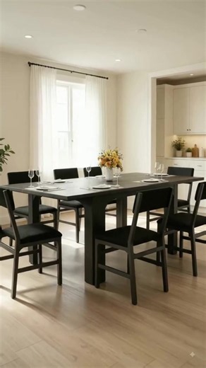 Seats up to 6 Comfortably! 7-Piece All-Black Modern Kitchen Table Set with Premium Cushioned Chairs! 🪑🍲 #7PieceDiningSet #BlackKitchenTable #TikTokShopFinds #HomeDecor #FamilyDining