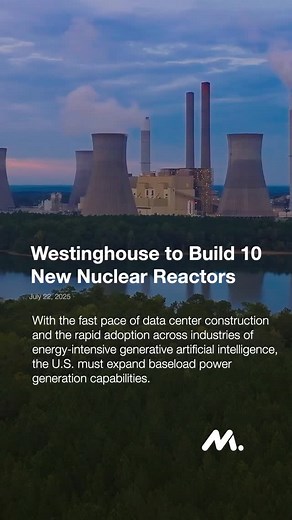 10 new nuclear reactors are coming to the U.S. Westinghouse just announced a major buildout of next-gen nuclear infrastructure. Why now? Because America’s energy demand is exploding. 📡 AI and data centers are fueling a surge in electricity use. 💰Amazon alone is investing $20B in new centers in Pennsylvania. To keep U.S. manufacturing competitive, we need clean, reliable and around-the-clock power. #CompetingToWin | National Association of Manufacturers
