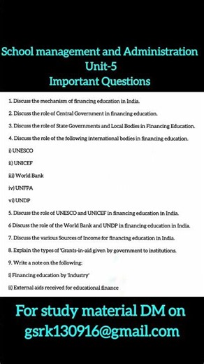 Unit-5 school management and administration| important Questions #bednotes #education