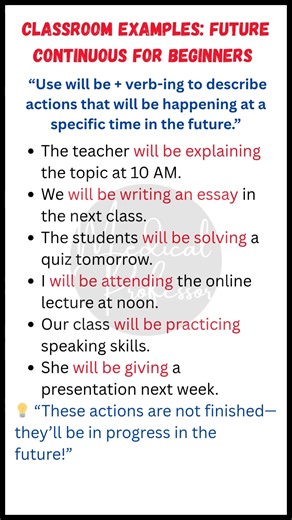 Classroom Examples: Future Continuous for Beginners 🧑‍🏫📚